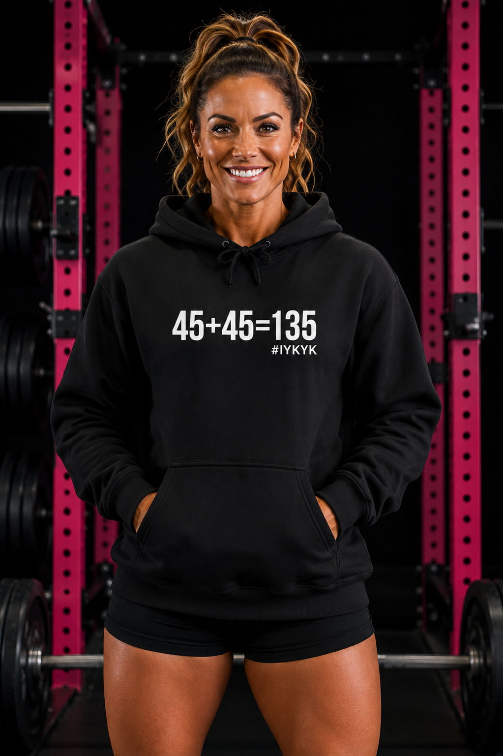 45 + 45 = 135  - Unisex Heavy Blend Hooded Sweatshirt  - White Logo Front & Arm - Plain Back