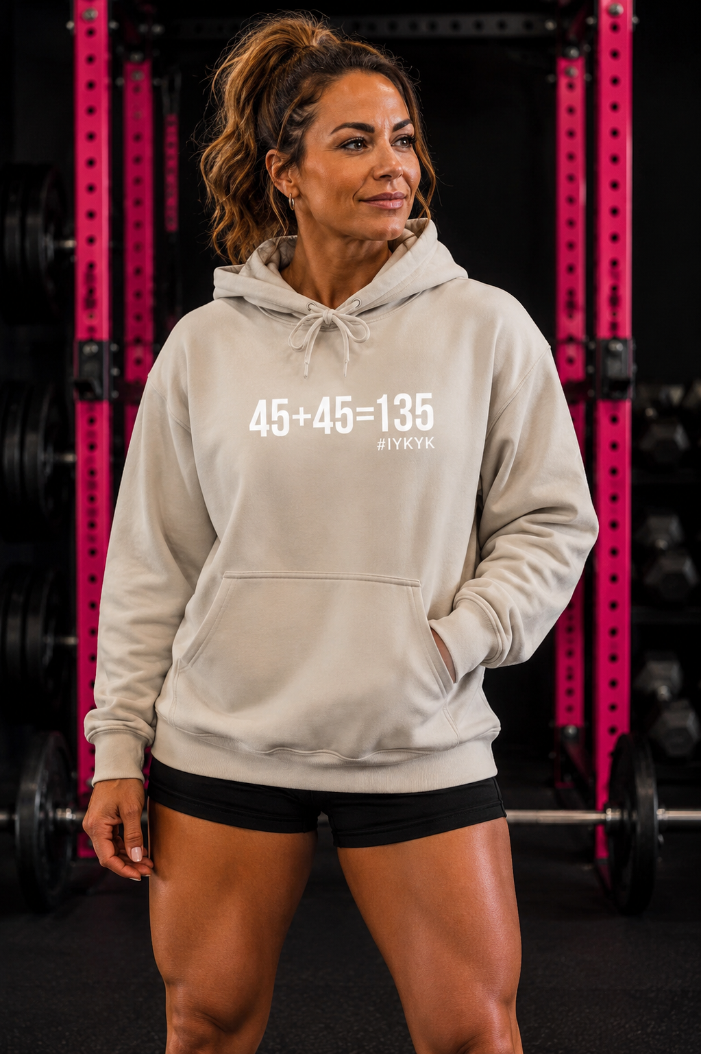45 + 45 = 135  - Unisex Heavy Blend Hooded Sweatshirt  - White Logo Front & Arm - Plain Back