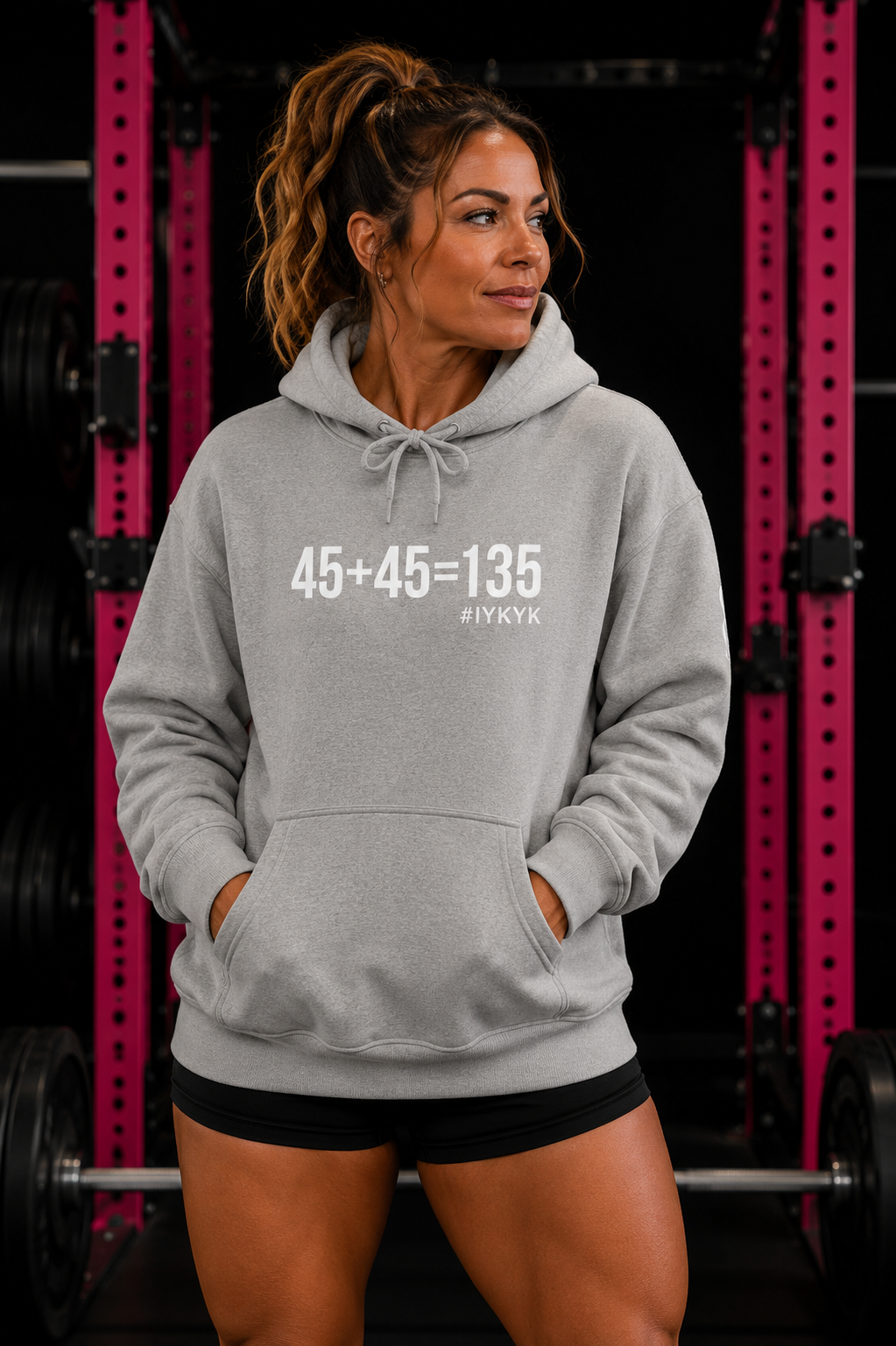 45 + 45 = 135  - Unisex Heavy Blend Hooded Sweatshirt  - White Logo Front & Arm - Plain Back