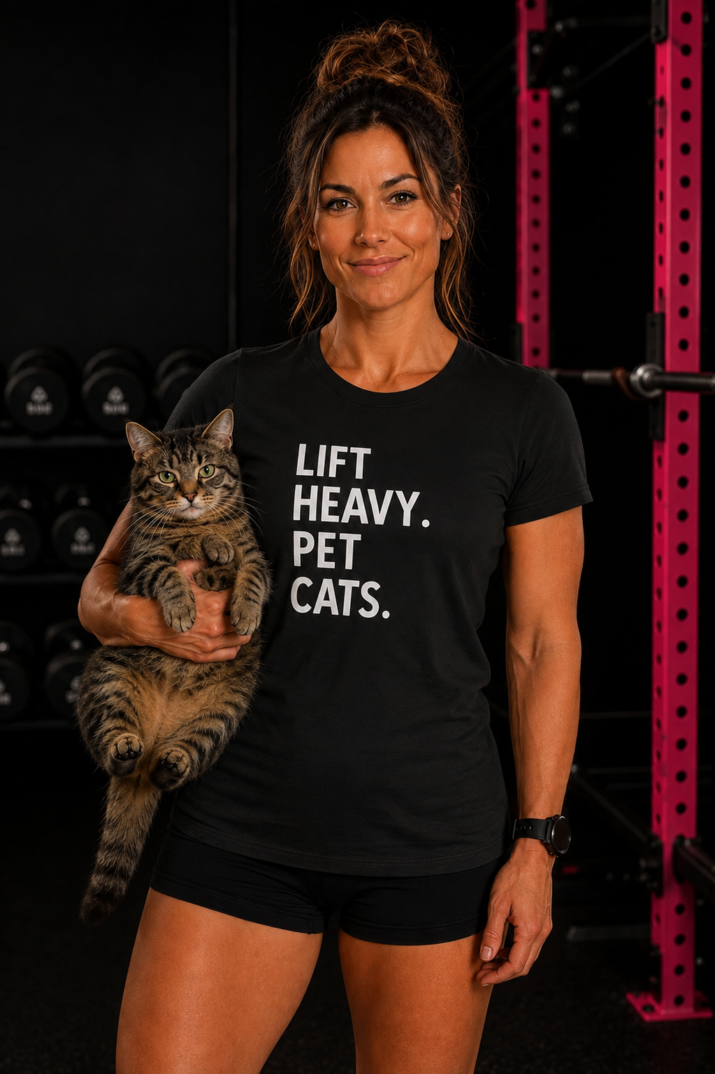 Lift Heavy Pet Cats - Women's Softstyle Tee - White Logo Front - Plain Back