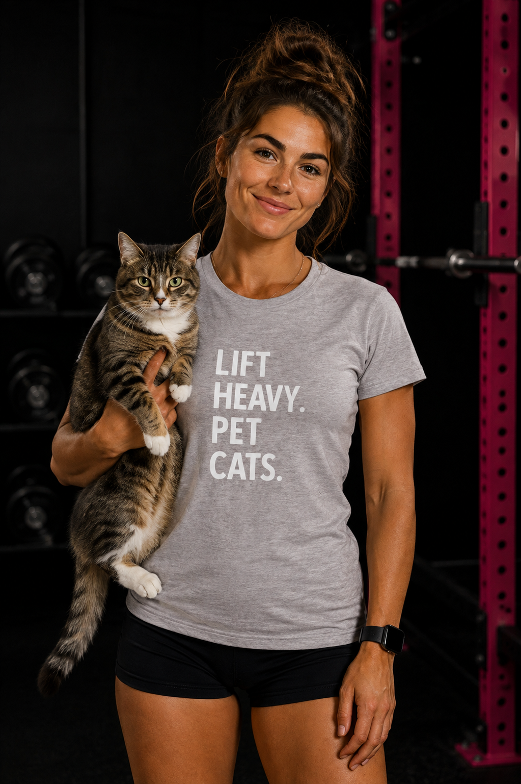 Lift Heavy Pet Cats - Women's Softstyle Tee - White Logo Front - Plain Back