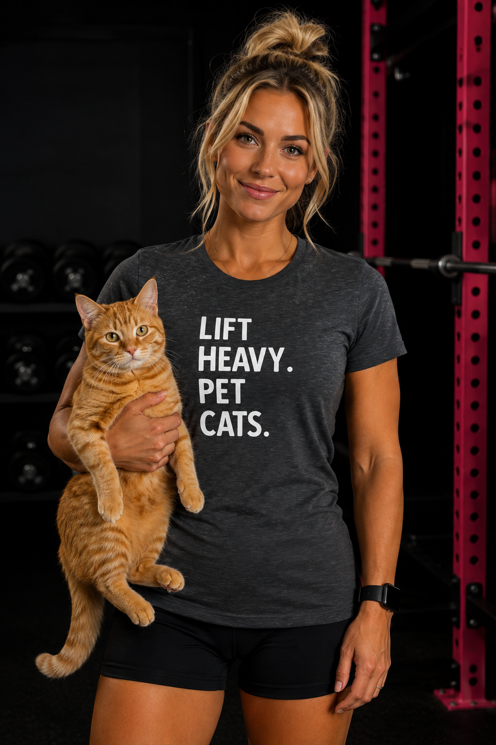 Lift Heavy Pet Cats - Women's Softstyle Tee - White Logo Front - Plain Back