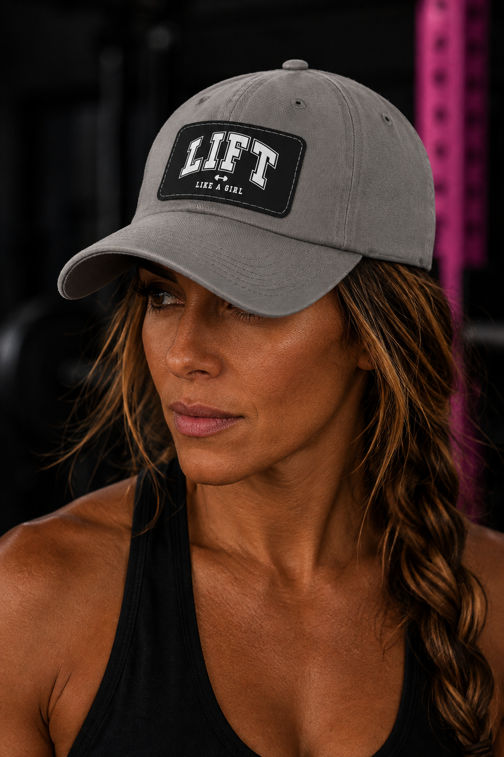 Lift Like A Girl Leather Patch Hat - White Font