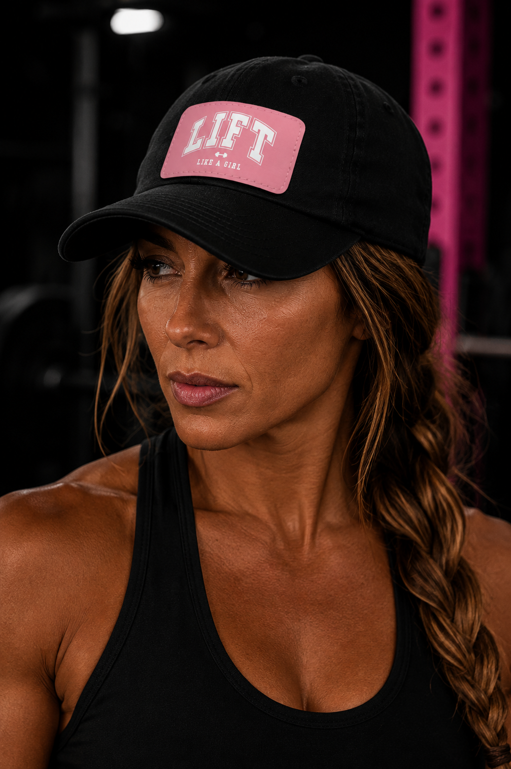 Lift Like A Girl Leather Patch Hat - White Font