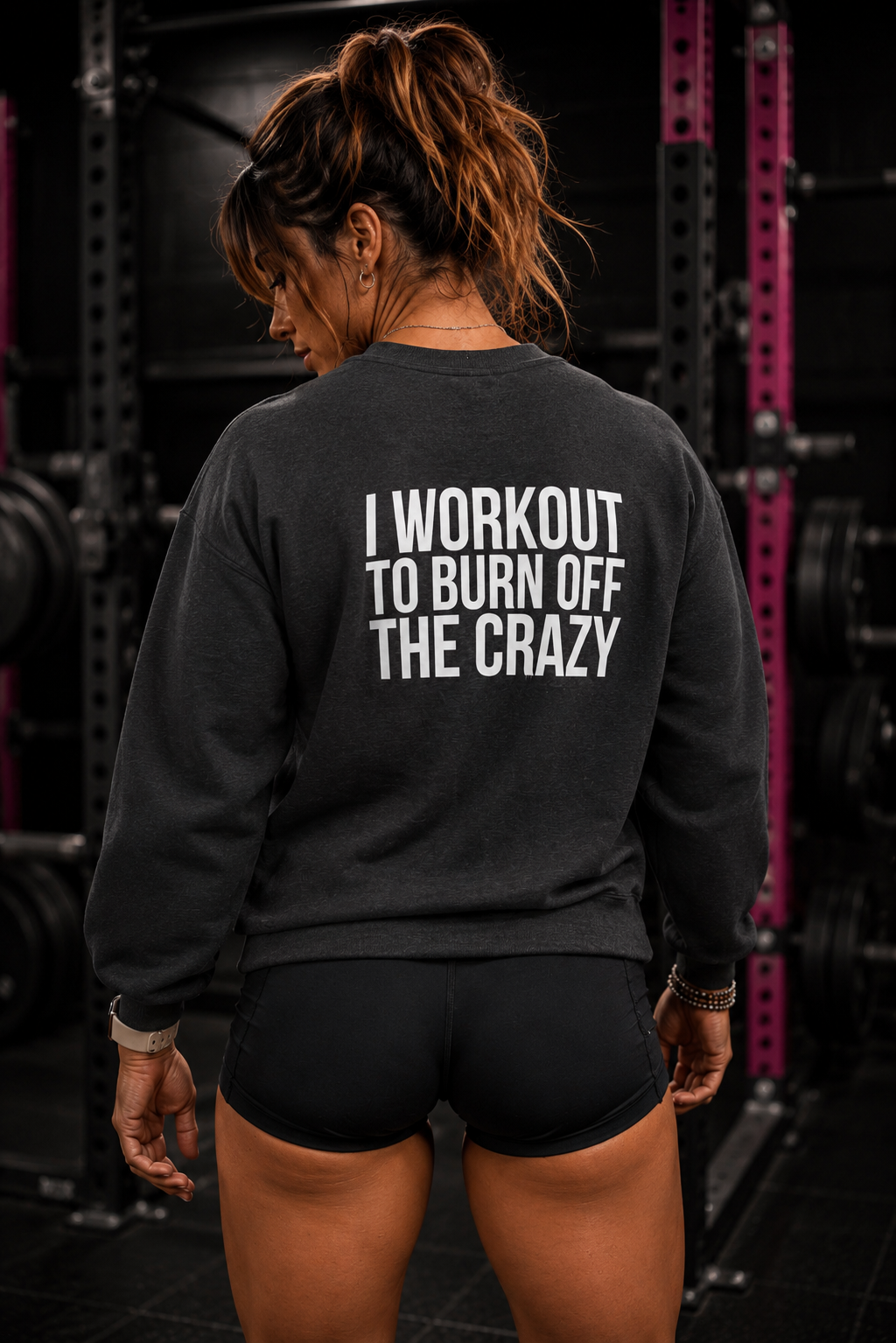 Workout To Burn Off The Crazy - Unisex Heavy Blend™ Crewneck Sweatshirt - Front White Logo - Front & Back Print