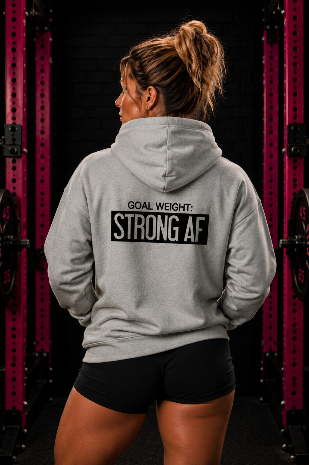 Goal Weight Strong AF – Unisex Heavy Blend™ Hooded Sweatshirt (Front & Back Black Logo) 🖤💪🔥