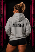 Goal Weight Strong AF – Unisex Heavy Blend™ Hooded Sweatshirt (Front & Back Black Logo) 🖤💪🔥