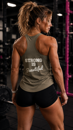 Strong Is Beautiful - Women's Ideal Racerback Tank - Distressed White Logo Front & Back Print