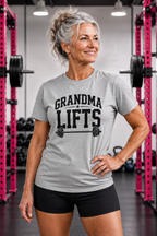 Grandma Lifts -  Unisex Softstyle T-Shirt — Front Black Logo
