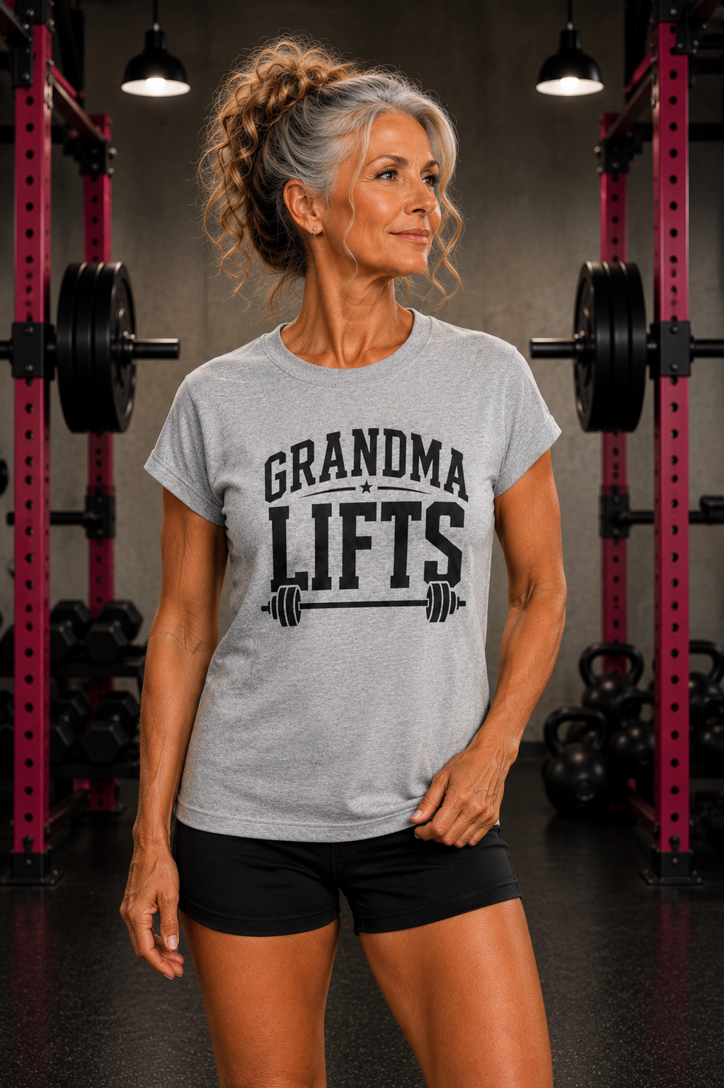 Grandma Lifts t - Women's Softstyle Tee - Front Black Logo