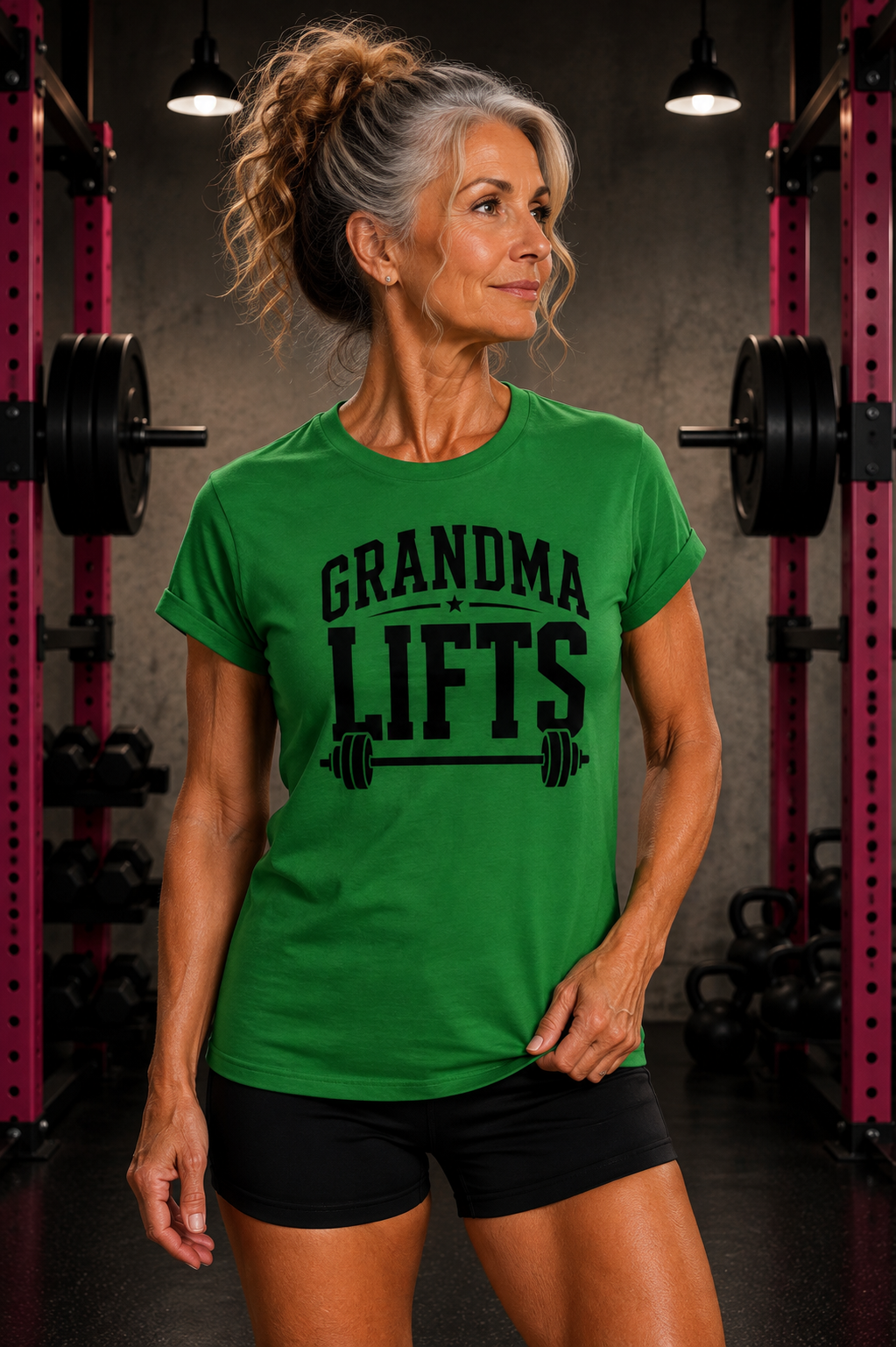 Grandma Lifts t - Women's Softstyle Tee - Front Black Logo