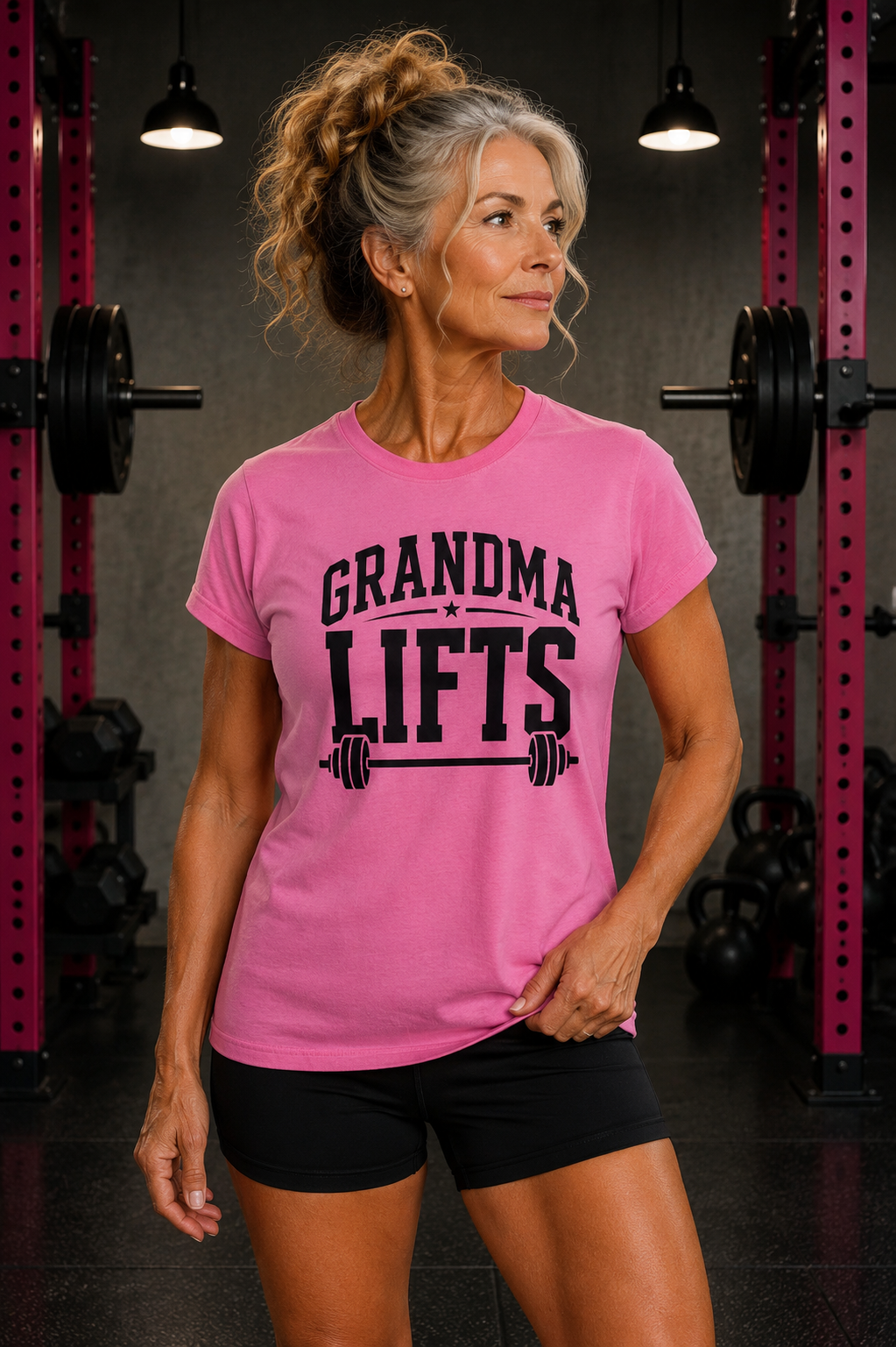 Grandma Lifts t - Women's Softstyle Tee - Front Black Logo