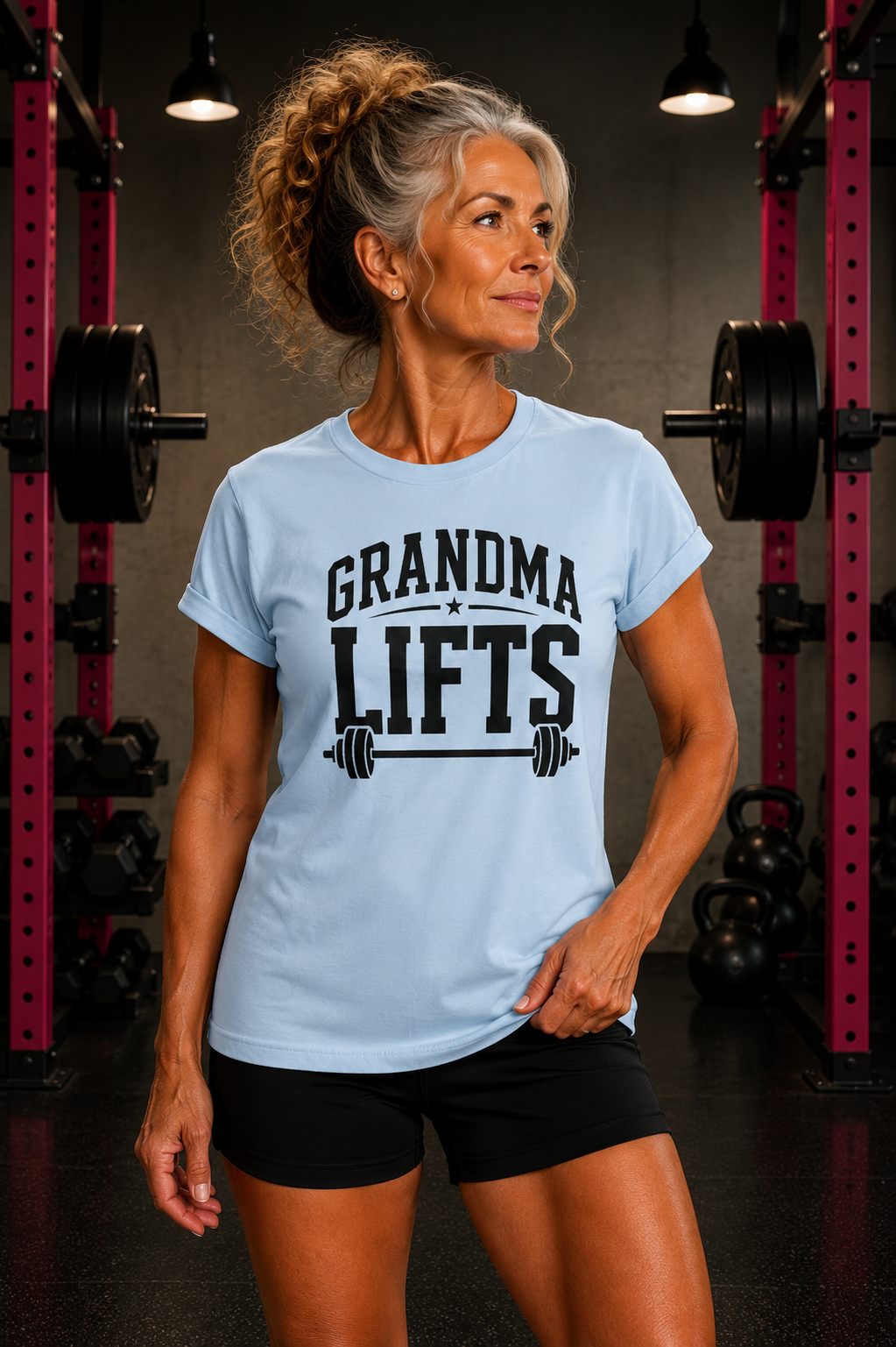 Grandma Lifts t - Women's Softstyle Tee - Front Black Logo