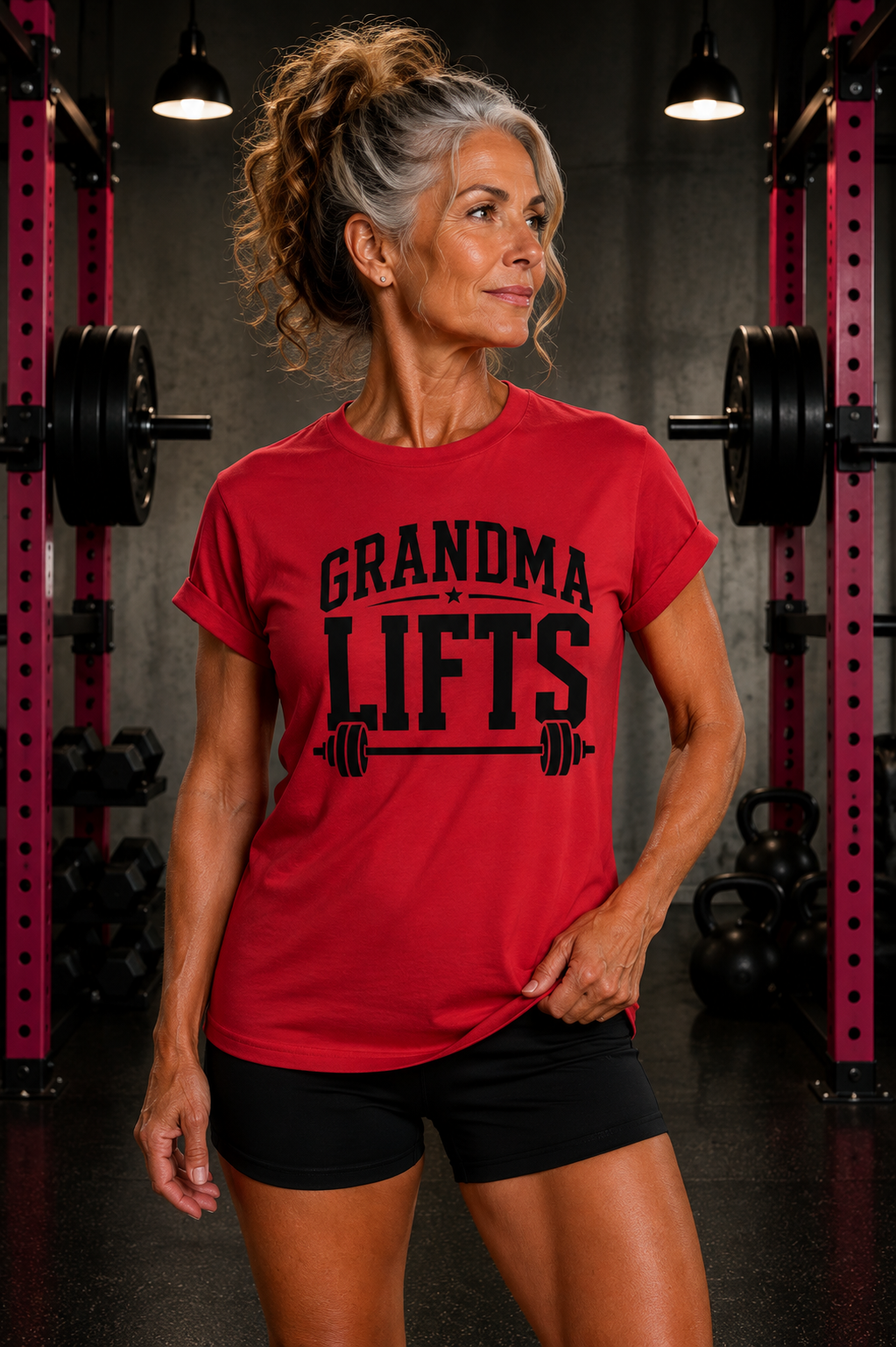 Grandma Lifts t - Women's Softstyle Tee - Front Black Logo