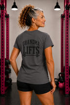 Grandma Lifts - Women's Softstyle Tee - White Logo Front & Back