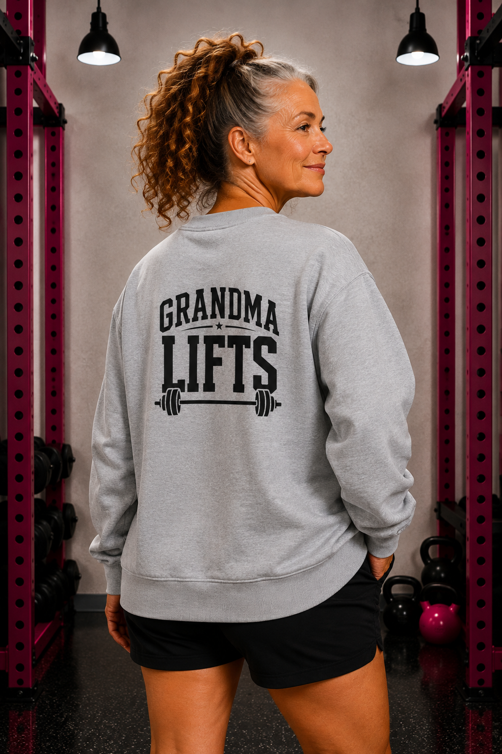 Grandma Lifts - Crewneck Sweatshirt — Front & Back Black Logo