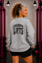 Grandma Lifts - Crewneck Sweatshirt — Front & Back Black Logo