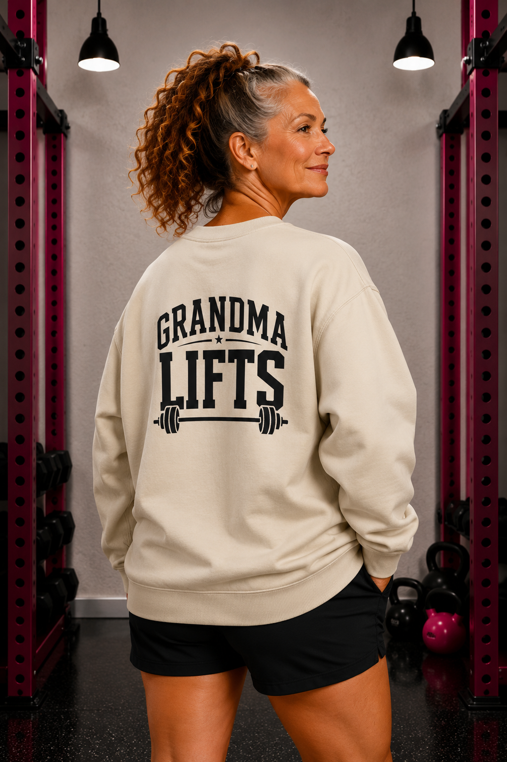 Grandma Lifts - Crewneck Sweatshirt — Front & Back Black Logo