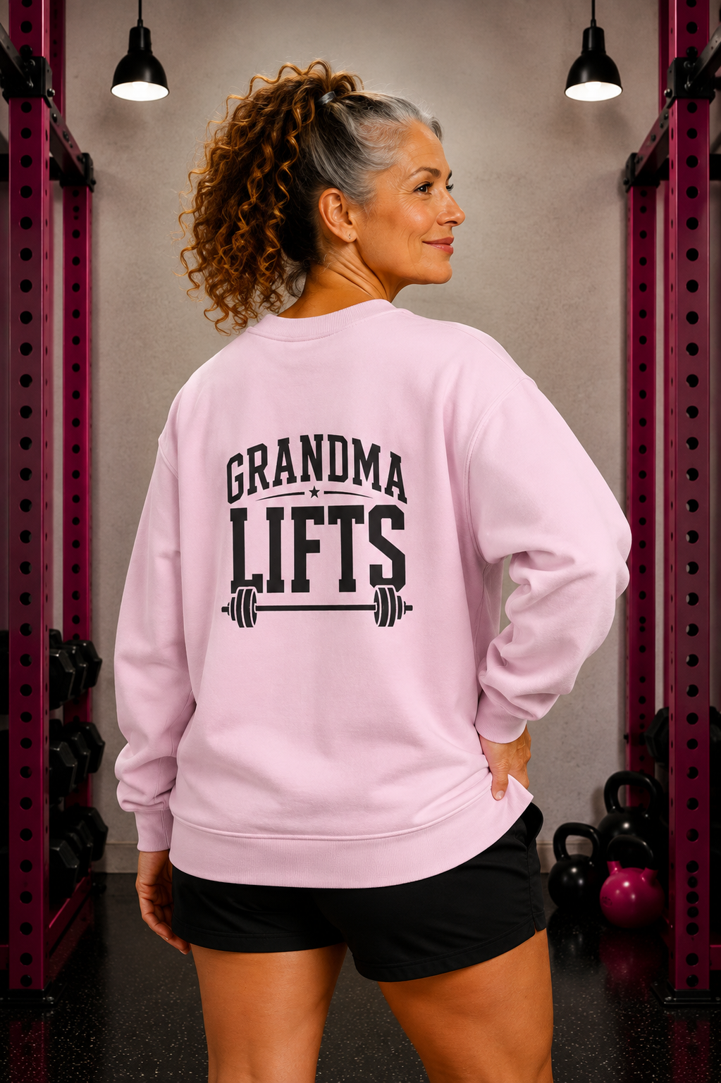 Grandma Lifts - Crewneck Sweatshirt — Front & Back Black Logo