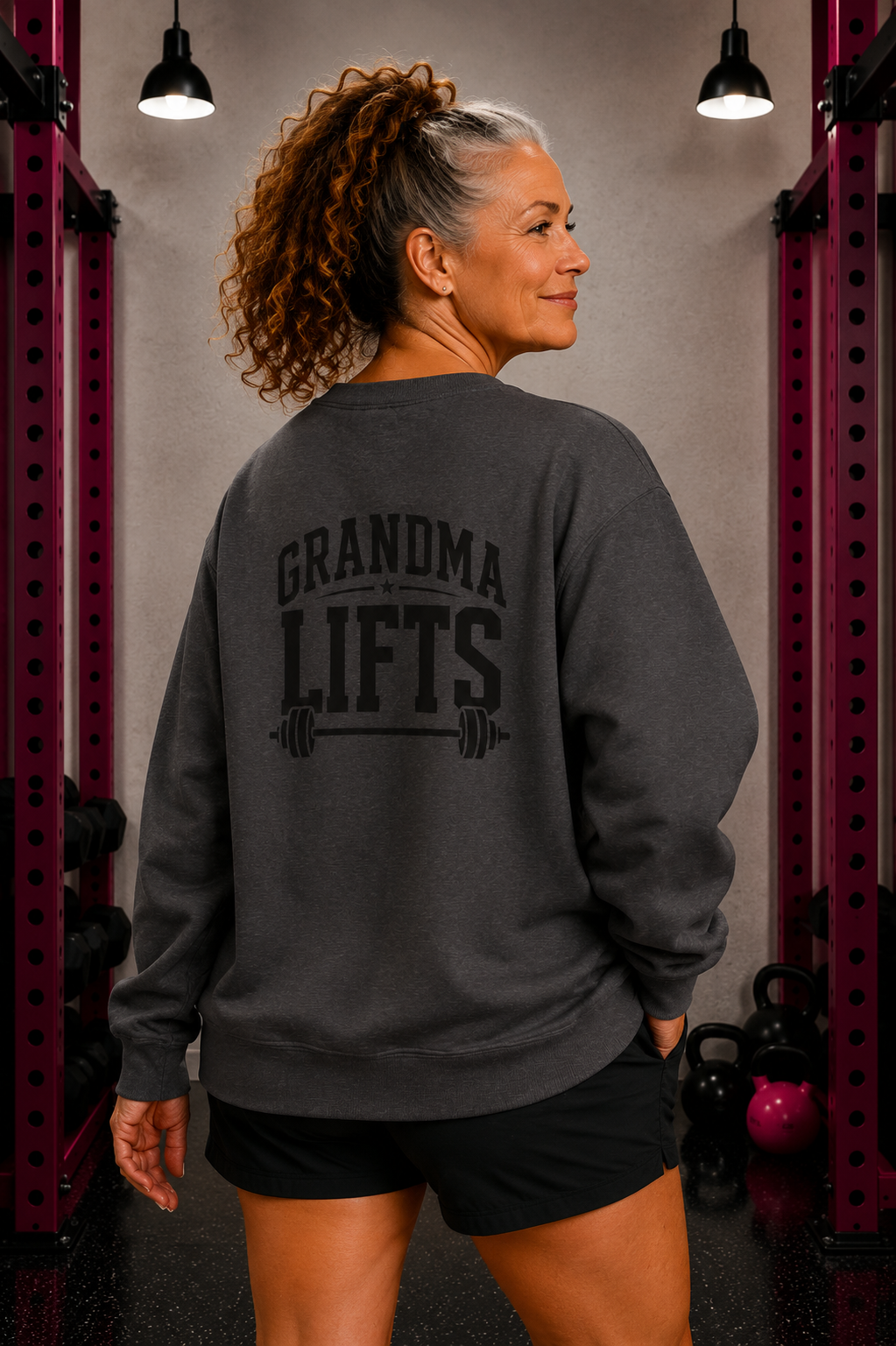 Grandma Lifts - Crewneck Sweatshirt — Front & Back Black Logo