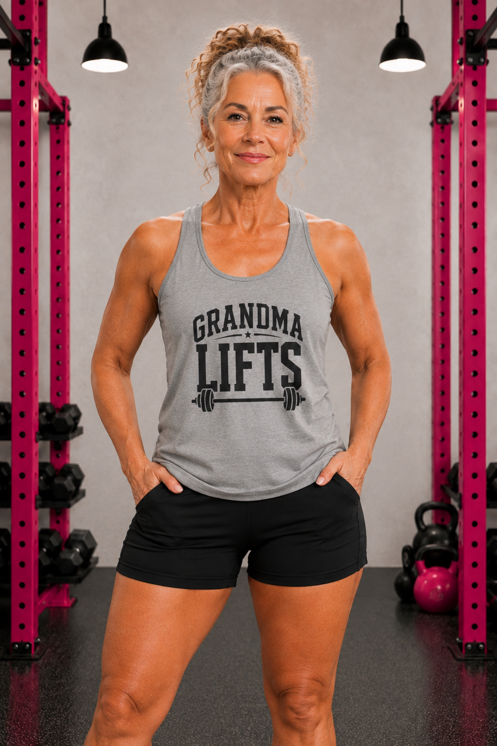 Grandma Lifts - Women's Ideal Racerback Tank - Black Logo Front Plain Back