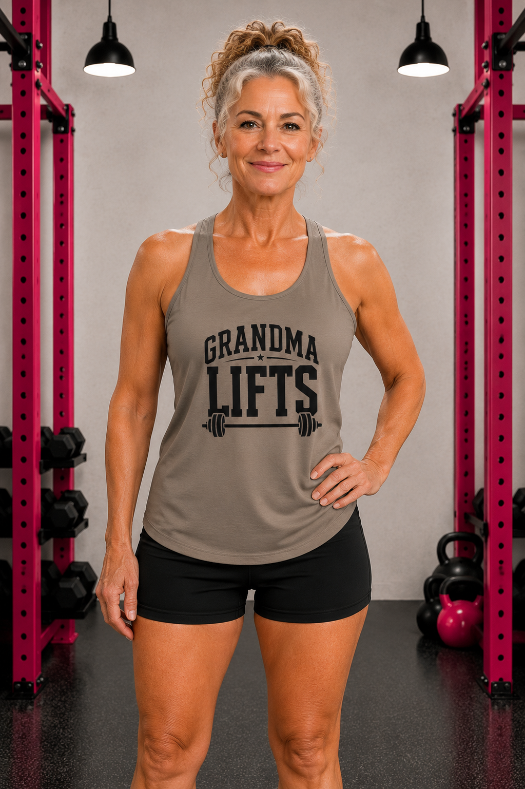 Grandma Lifts - Women's Ideal Racerback Tank - Black Logo Front Plain Back