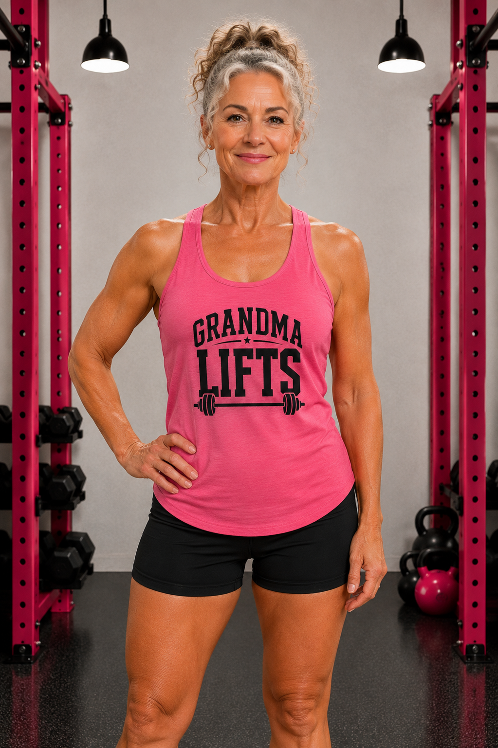 Grandma Lifts - Women's Ideal Racerback Tank - Black Logo Front Plain Back