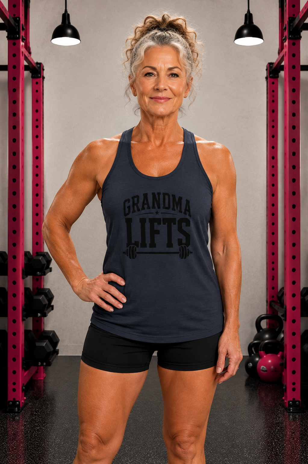 Grandma Lifts - Women's Ideal Racerback Tank - Black Logo Front Plain Back