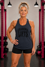 Grandma Lifts - Women's Ideal Racerback Tank - Black Logo Front Plain Back