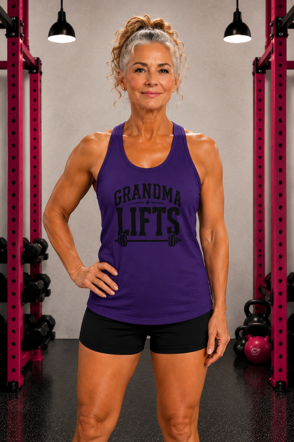 Grandma Lifts - Women's Ideal Racerback Tank - Black Logo Front Plain Back