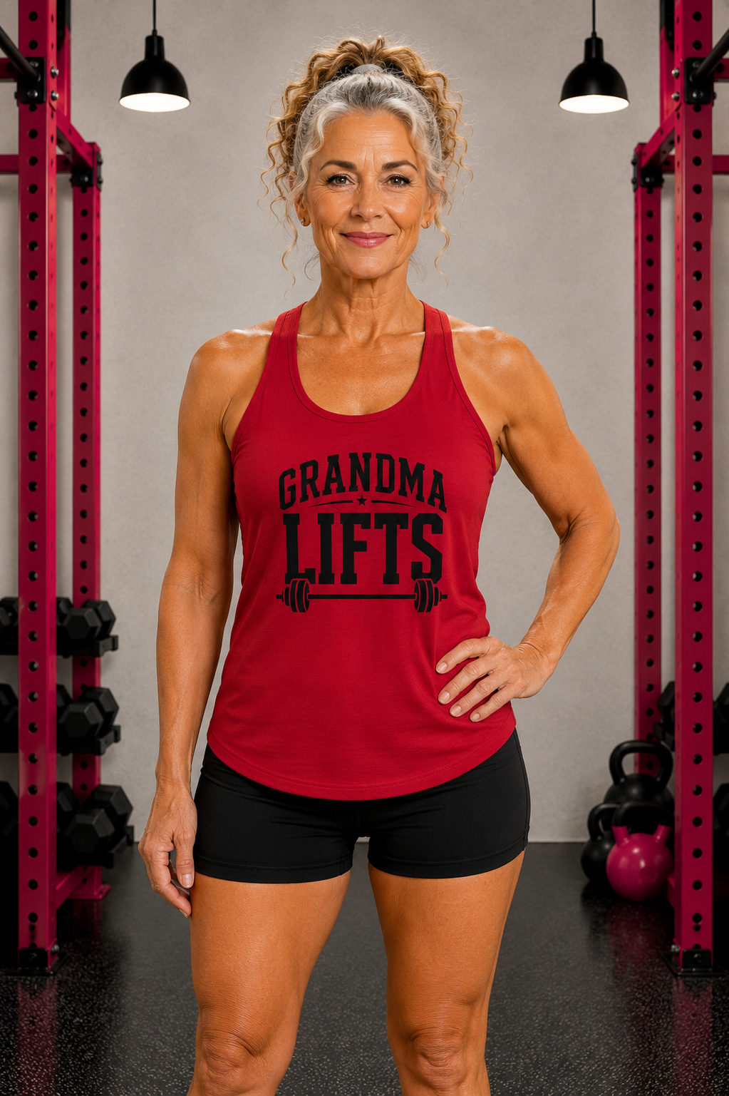 Grandma Lifts - Women's Ideal Racerback Tank - Black Logo Front Plain Back