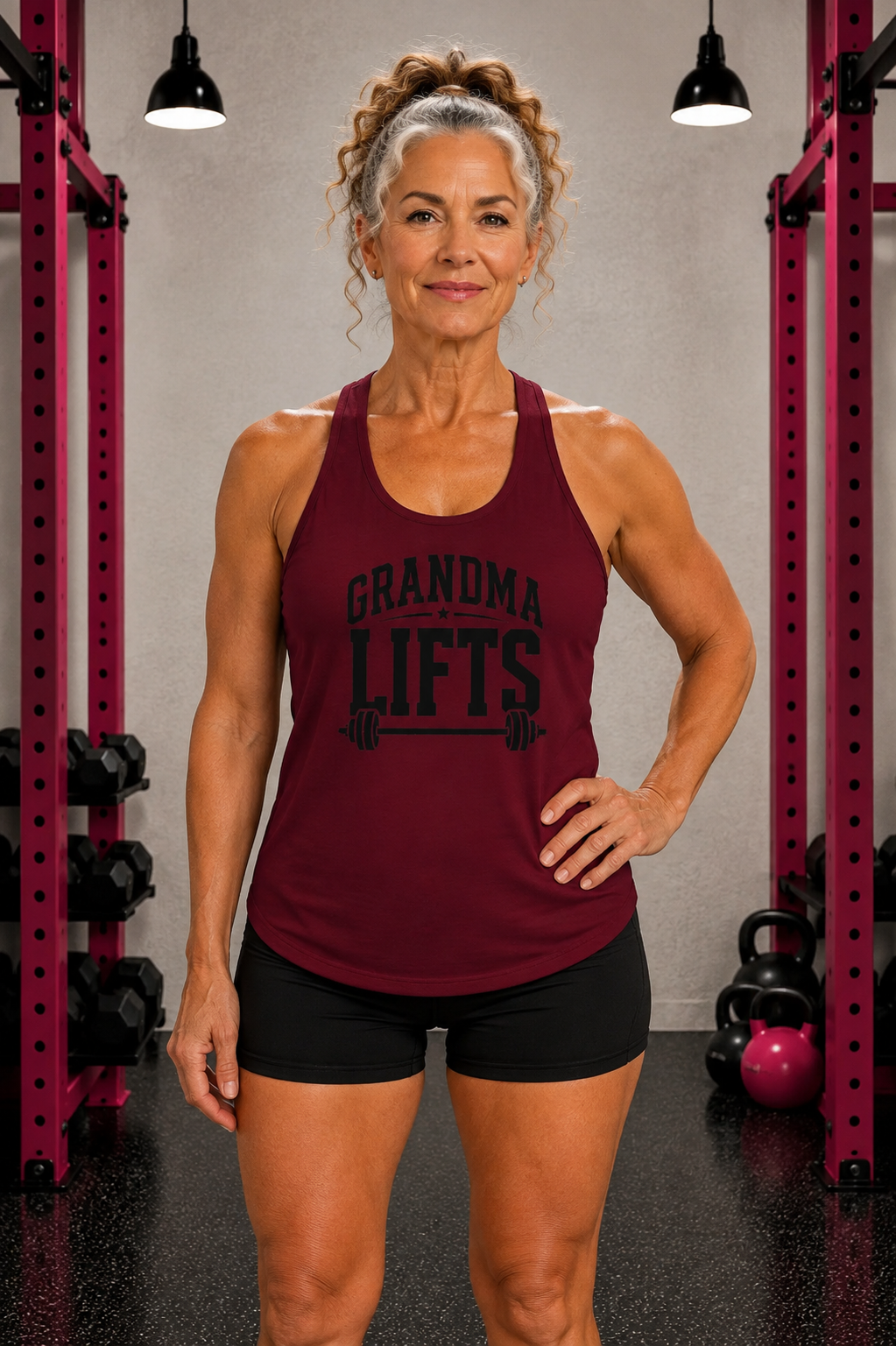 Grandma Lifts - Women's Ideal Racerback Tank - Black Logo Front Plain Back