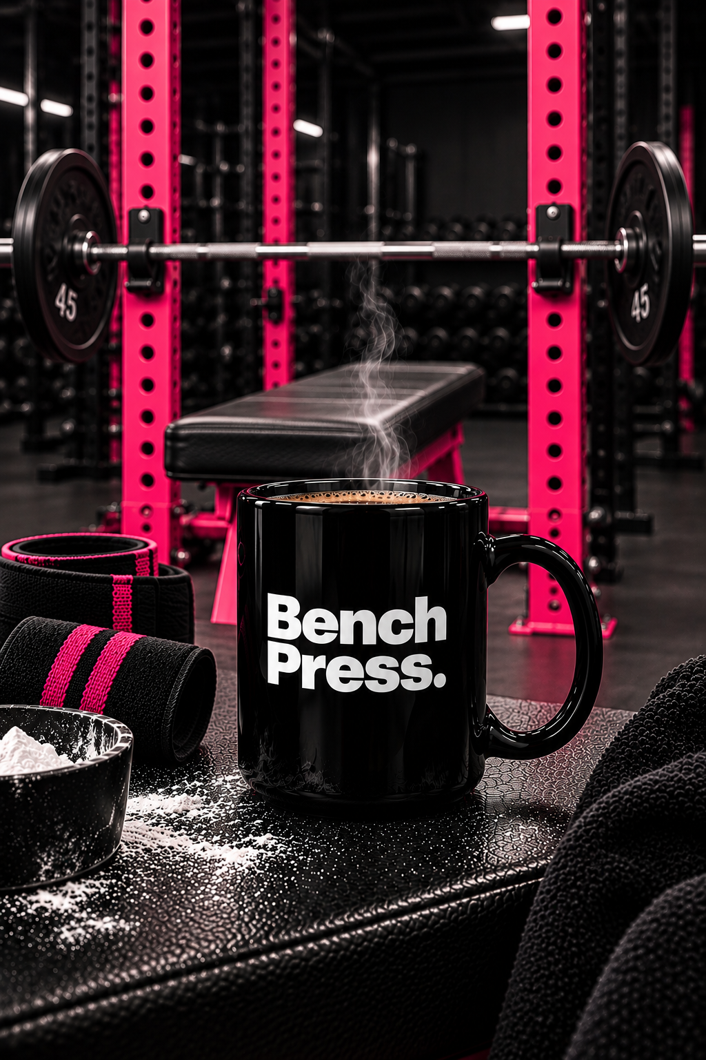 Bench Press. - Black Mug, 15oz