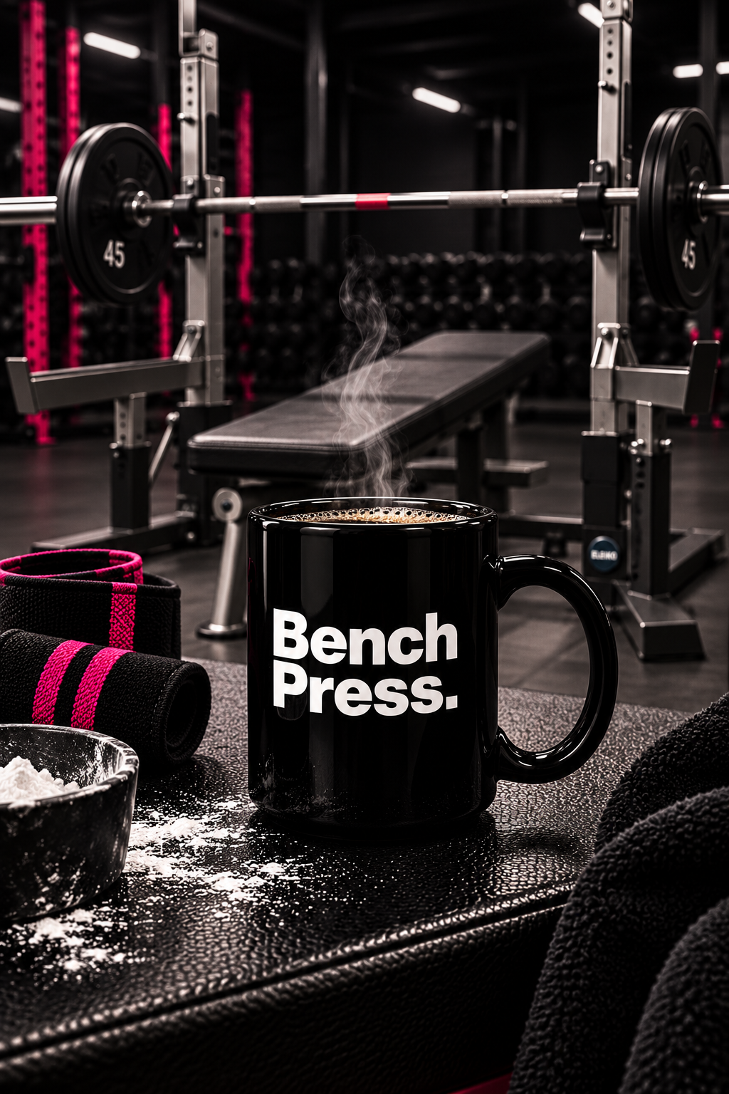 Bench Press. - Black Mug, 15oz