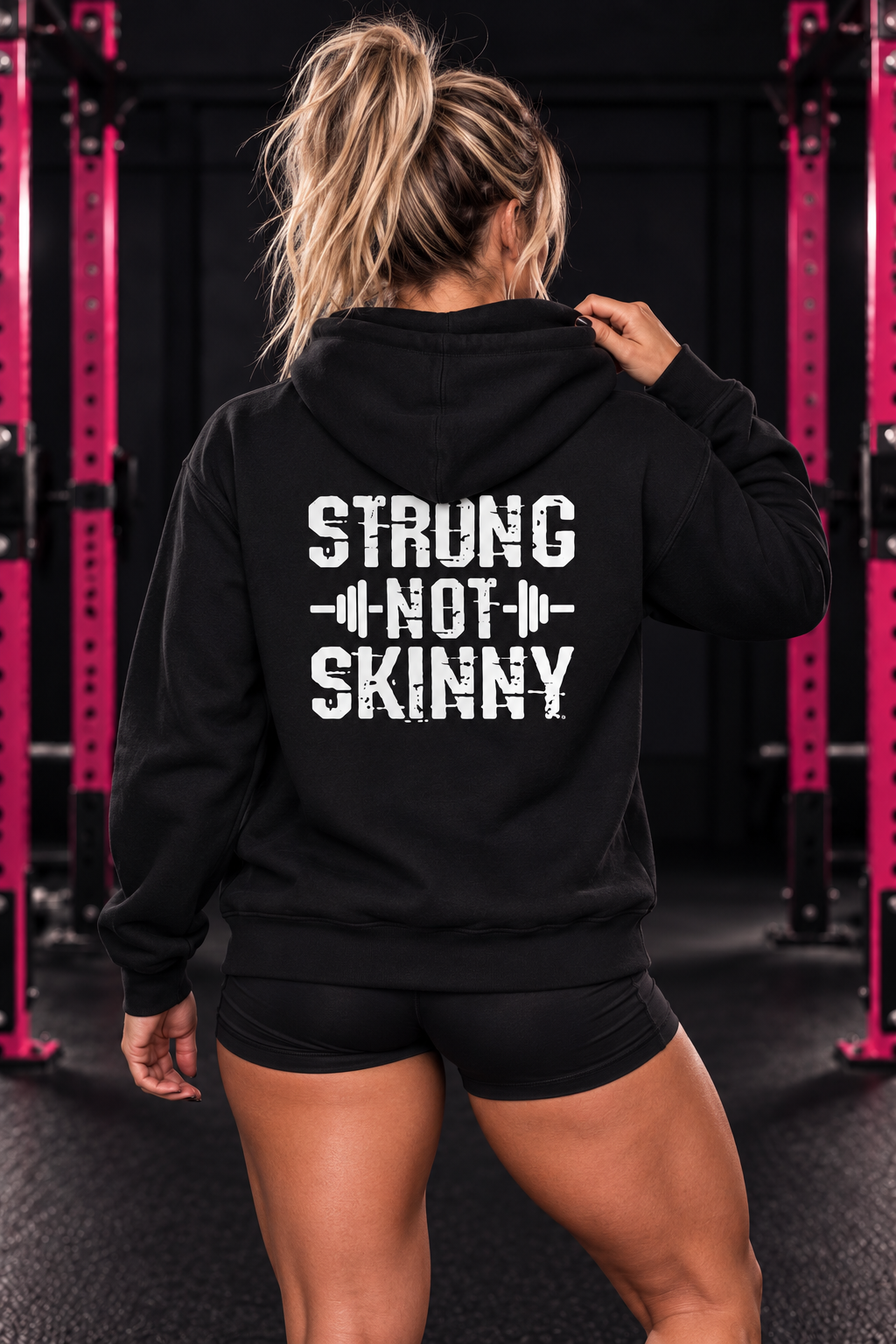 Strong Not Skinny – Unisex Hoodie | Distressed White Logo