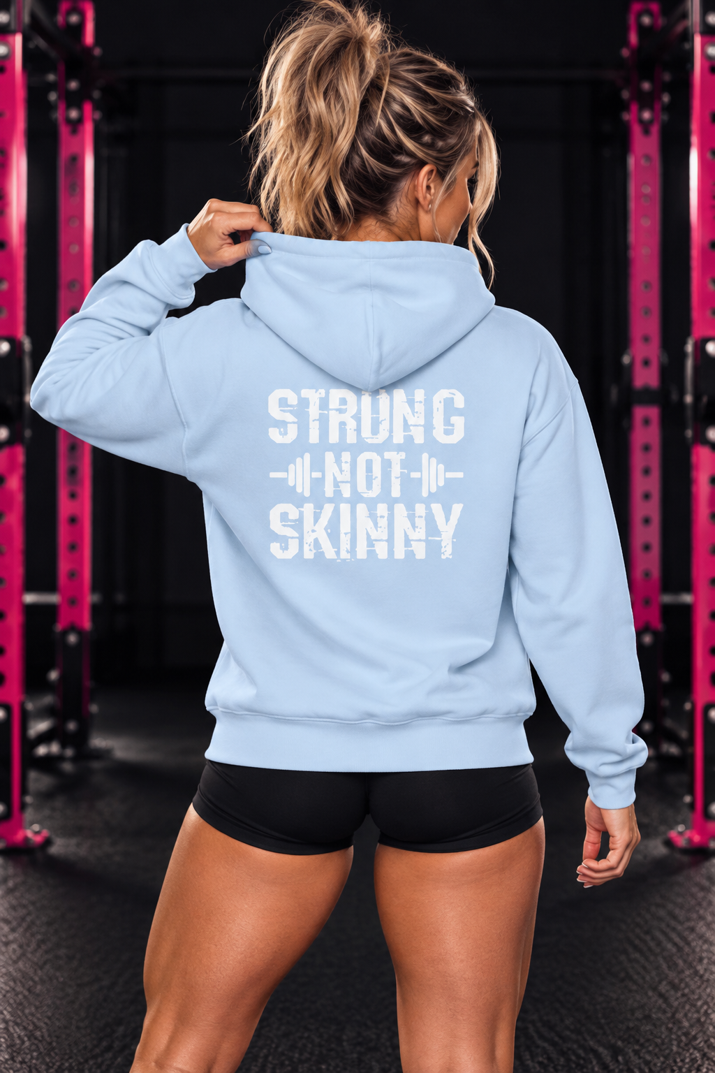 Strong Not Skinny – Unisex Hoodie | Distressed White Logo
