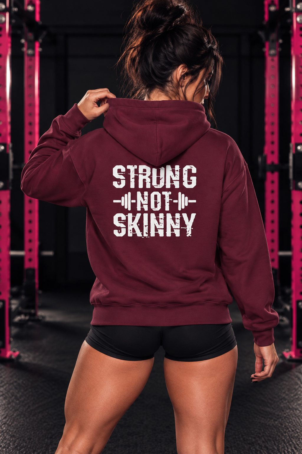 Strong Not Skinny – Unisex Hoodie | Distressed White Logo