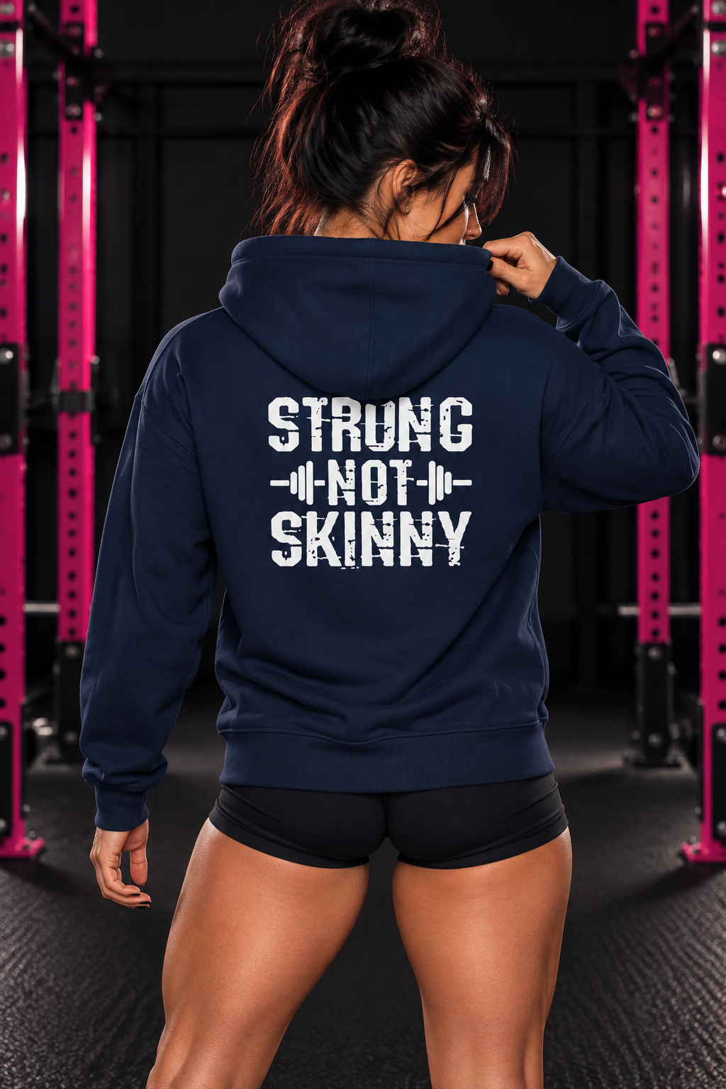 Strong Not Skinny – Unisex Hoodie | Distressed White Logo