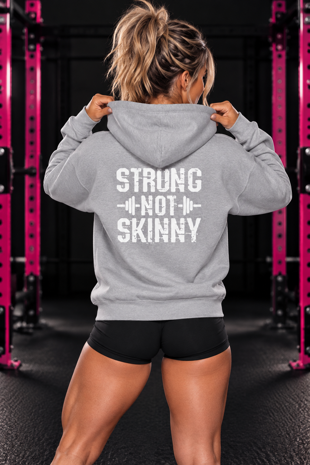 Strong Not Skinny – Unisex Hoodie | Distressed White Logo