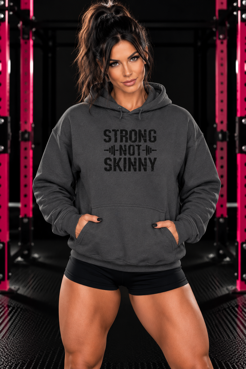 Strong Not Skinny - Unisex Heavy Blend Hooded Sweatshirt - Black Front Logo Plain Back