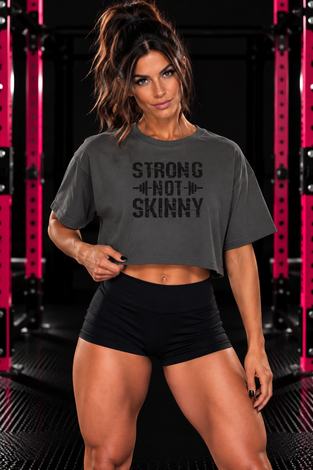 Strong Not Skinny - Women's Boxy Tee - Black Logo Front & Back