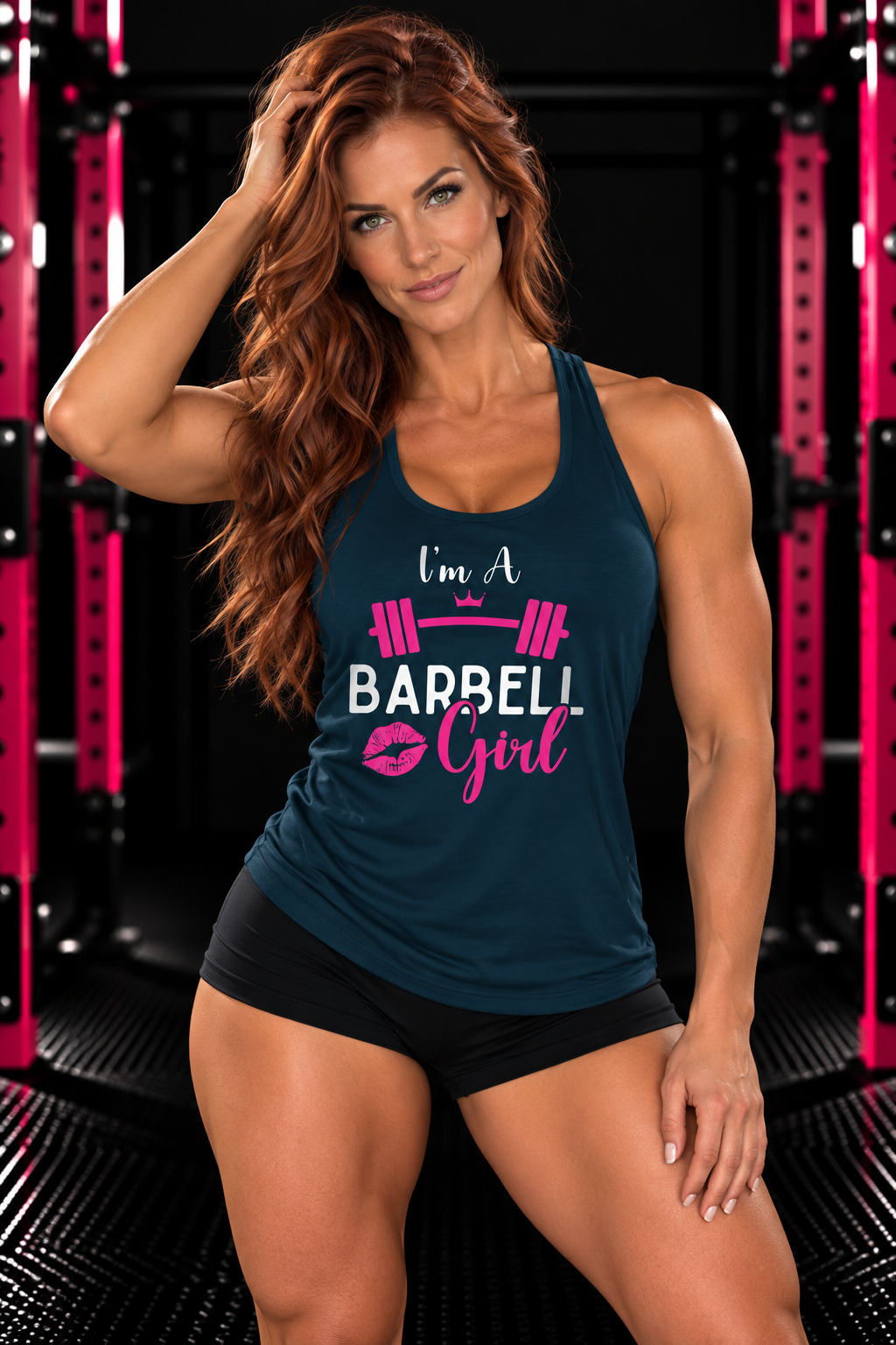 I'm A Barbell Girl  - Classic Logo Dark - Neck Liner - Plain Back - Ideal Racer Back Tank Top