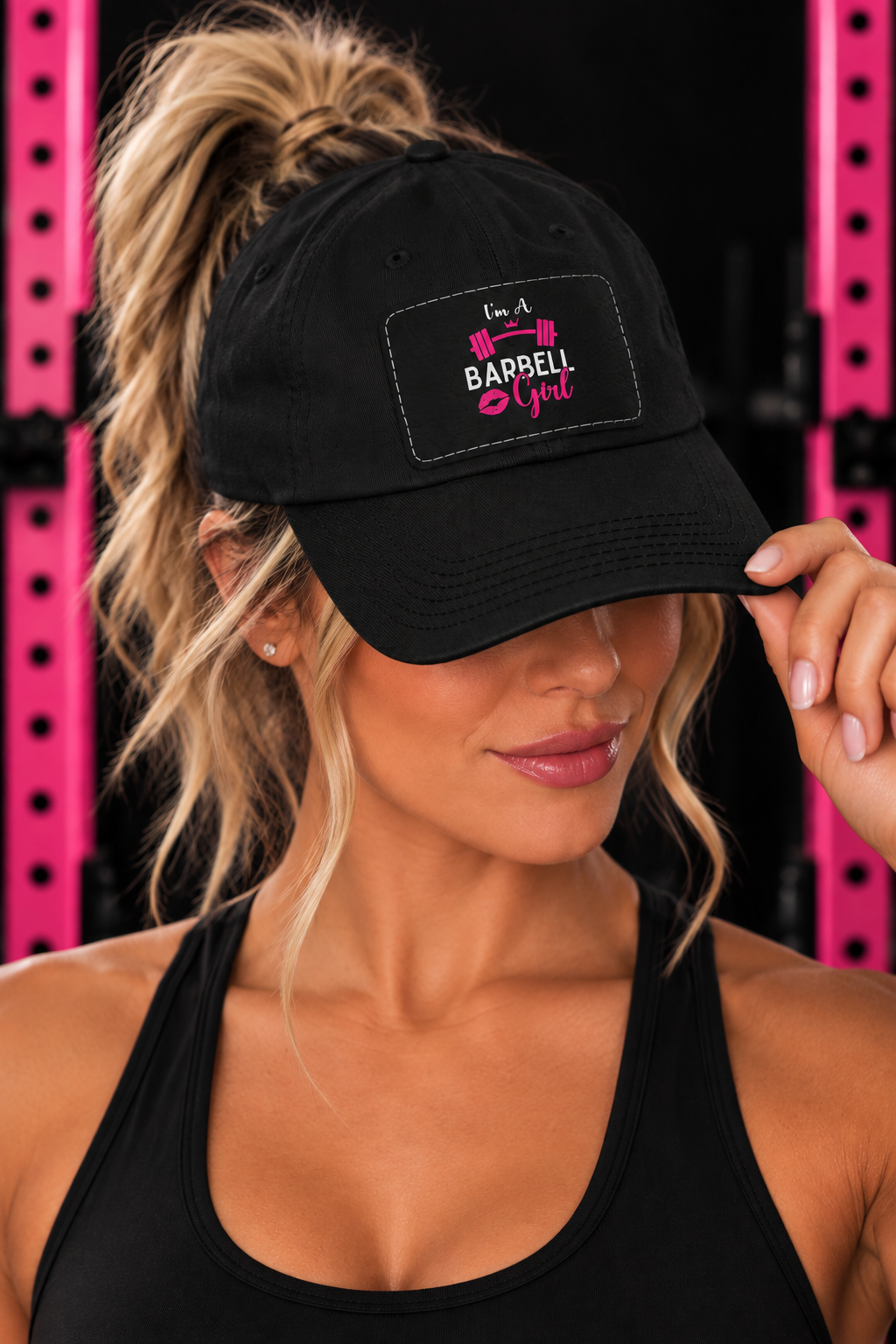 I'm A Barbell Girl - Dad Hat with Leather Patch (Rectangle)