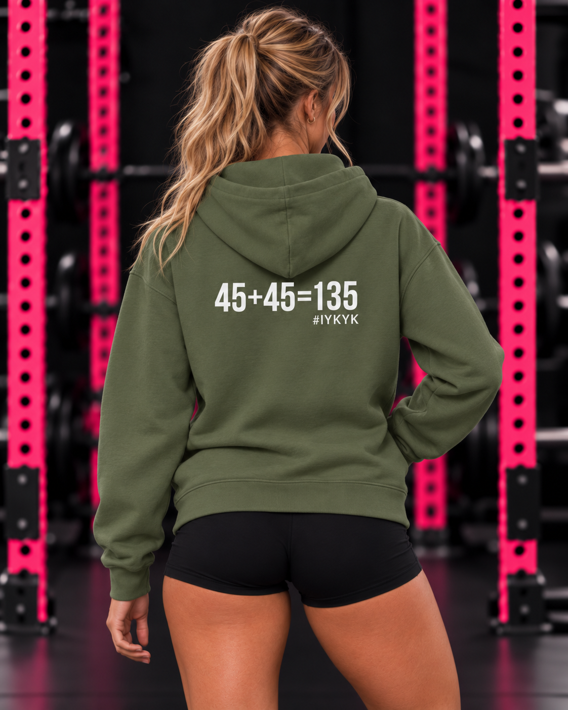 45 + 45 = 135 – Unisex Hoodie | White Logo, Front & Back