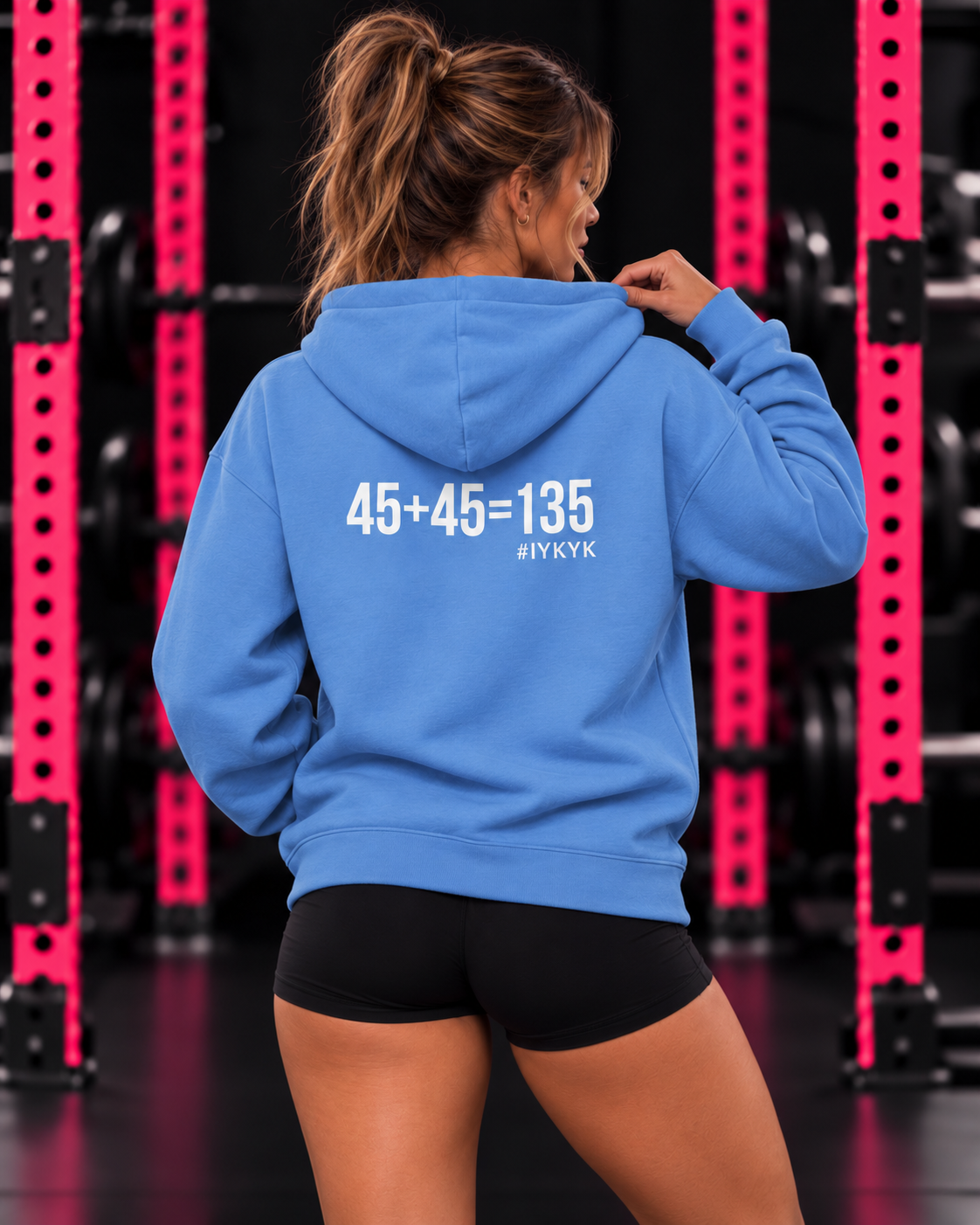 45 + 45 = 135 – Unisex Hoodie | White Logo, Front & Back