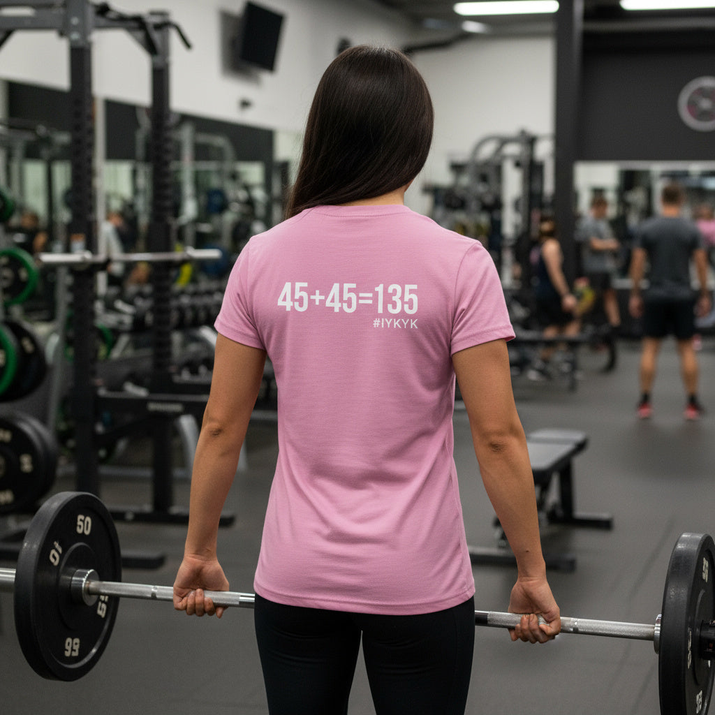45 + 45 = 135 V1 - Women's Softstyle Tee - White Logo on Front & Back