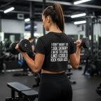 I DON’T WANT TO LOOK SKINNY I WANT TO LOOK LIKE I CAN KICK YOUR ASS – Champion Women's Heritage Cropped T-Shirt – White Distressed Log