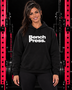 Bench Press. - Unisex Heavy Blend Hooded Sweatshirt — collection design in black gym with pink racks