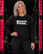 Bench Press. - Unisex Heavy Blend™ Crewneck Sweatshirt — collection design in black gym with pink racks
