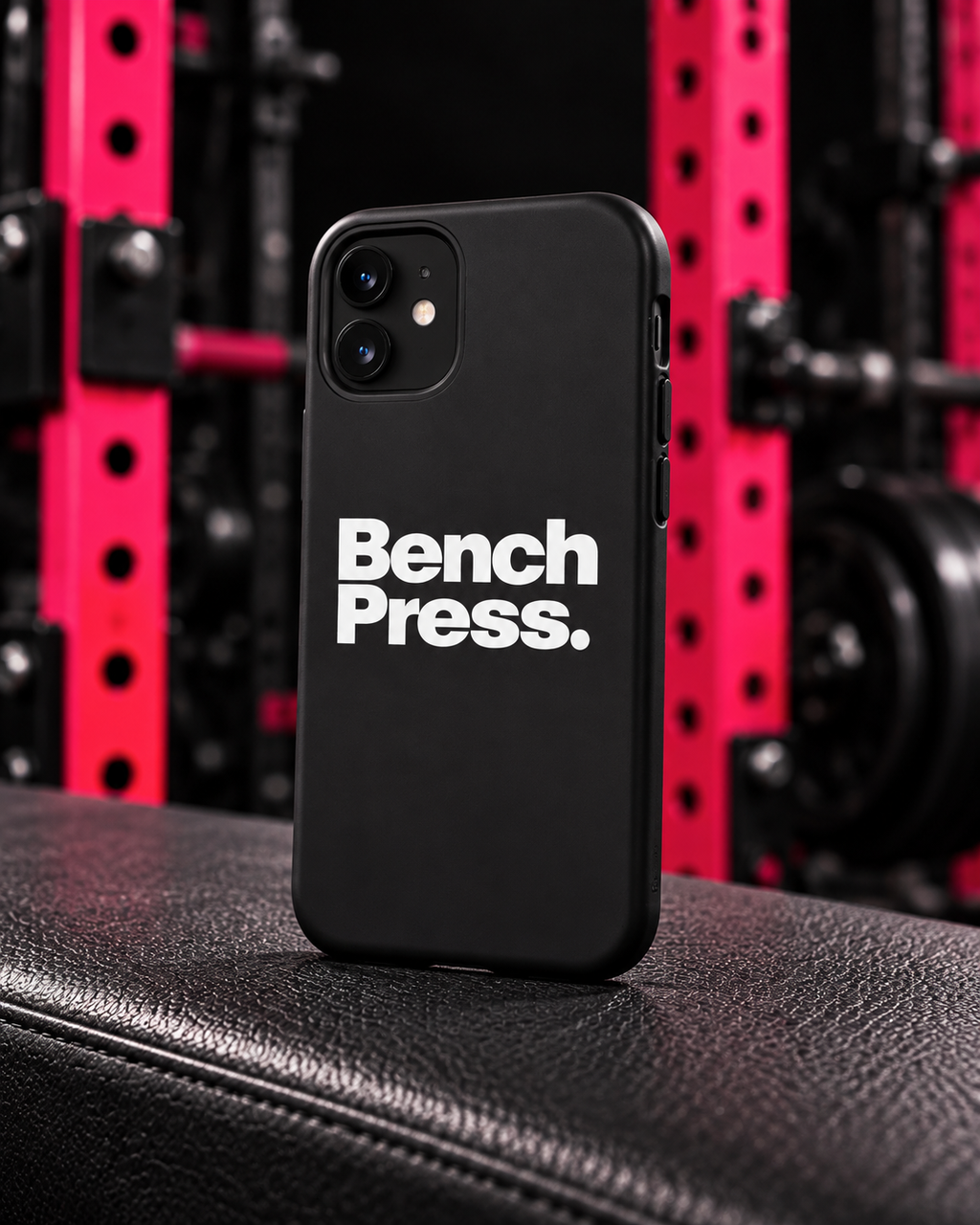 Bench Press. - Tough Phone Case — collection design in black gym with pink racks
